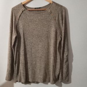 Pink Clover Heathered Tan Olea Button Shoulder Sweater - Size XLP